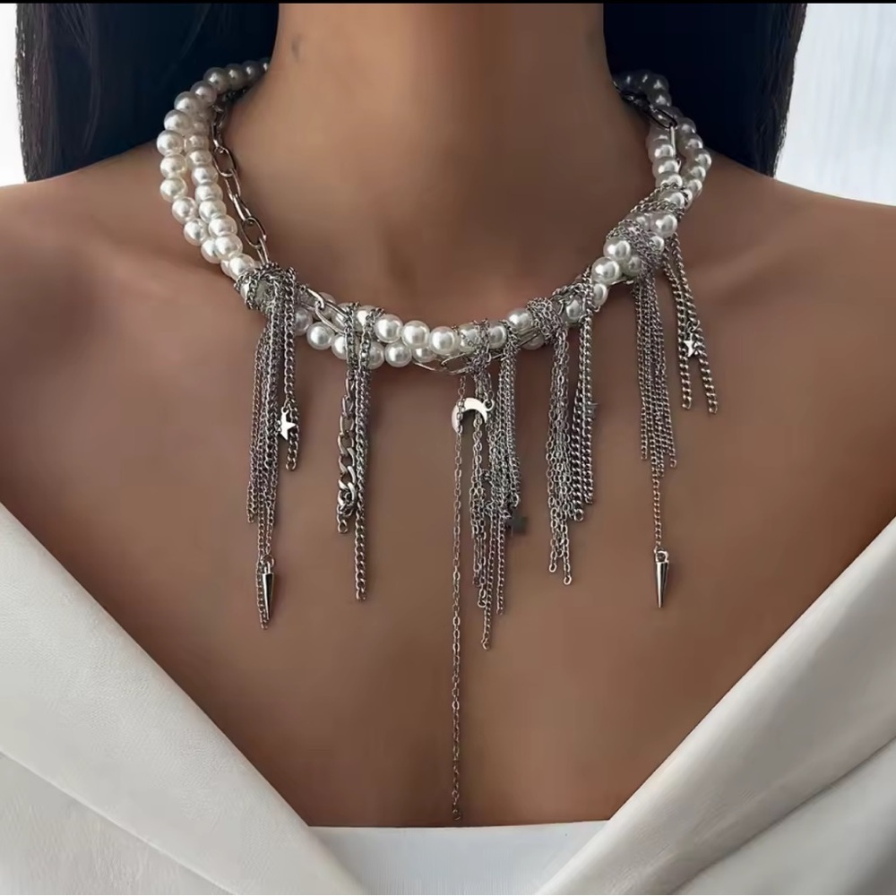 Obsidian Pearl Cascade Necklace